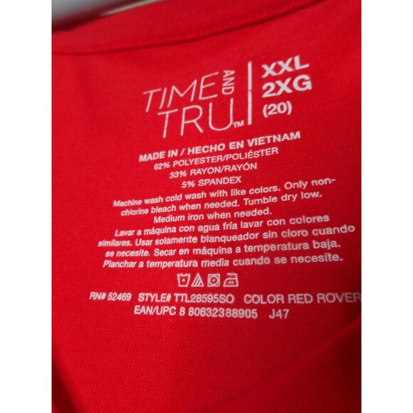 Time and Tru Womens Red Cold Shoulder Sleeve Midi Dress V Neck Size 2XL - Picture 2 of 2